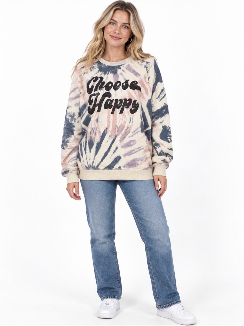 Choose Happy Tie-Dye Sweatshirt relaxed fit, size L